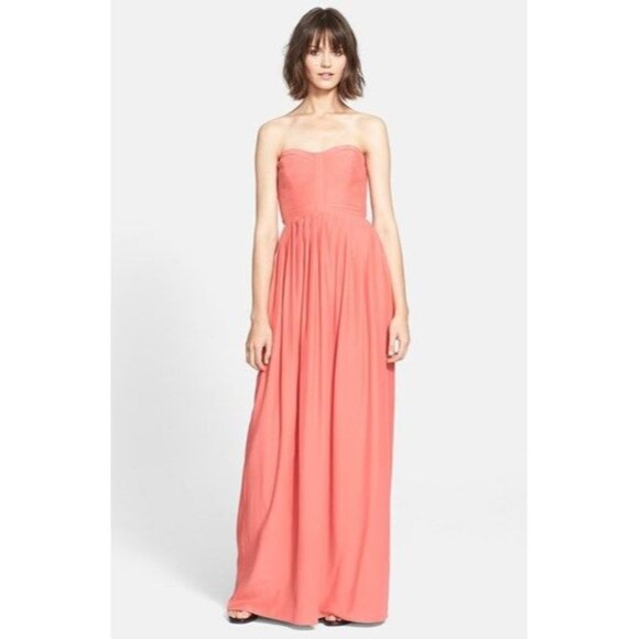 Parker 'Bayou' Strapless Silk Gown / Maxi Dress Coral Pink Small - Picture 1 of 16